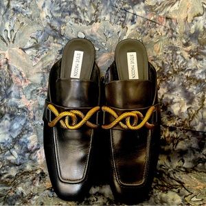 Steve Madden black loafers with gold hardware